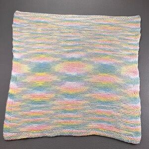 Handmade Crochet Baby Blanket Pastel Rainbow Knit Throw Soft Cozy 33x31